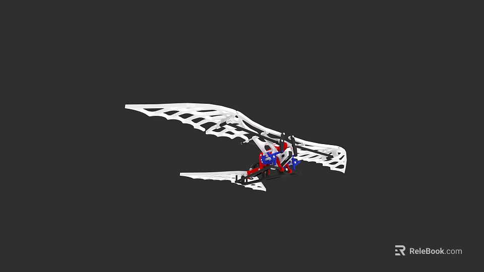 Mechanical Winged Structure With White Frame And Red Blue Accent Parts 3d model 