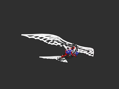 Mechanical Winged Structure With White Frame And Red Blue Accent Parts 3d model