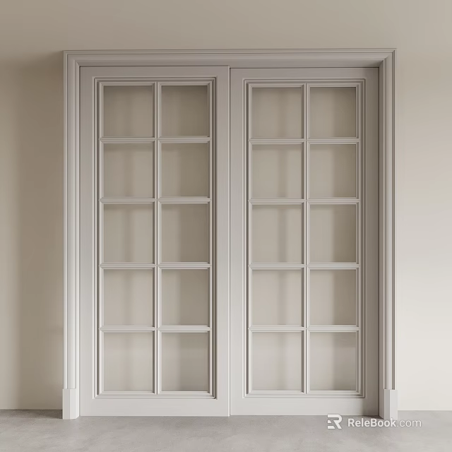 White Double Doors With Glass Pane Design For Elegant Interior Space 3d model 