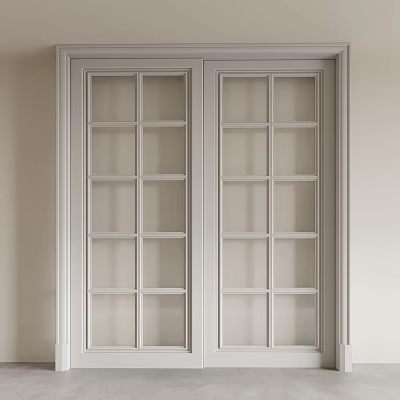 White Double Doors With Glass Pane Design For Elegant Interior Space 3d model