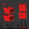 Red Shopping Carts With Multi Tier Baskets Red Handles And Wheels On Black Background