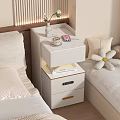 Modern Bedroom With White Nightstand Marble Top Decor Items And Soft Pillows 3d model
