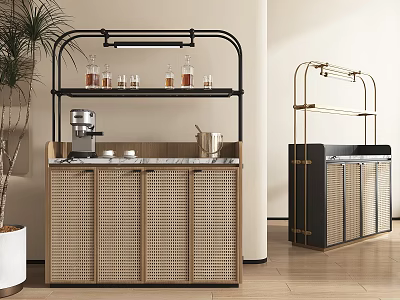 Modern Home Storage Shelving Unit With Metal Frame Woven Doors And Marble Countertop 3d model