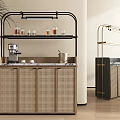 Modern Home Storage Shelving Unit With Metal Frame Woven Doors And Marble Countertop