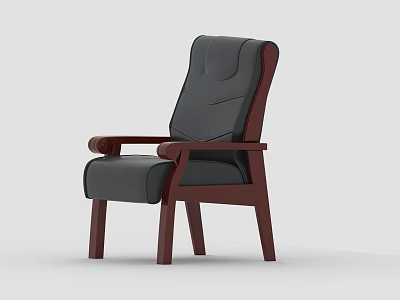 Classic Dark Colored Leather Leisure Chair With Wooden Armrests And Legs 3d model