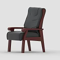 Classic Dark Colored Leather Leisure Chair With Wooden Armrests And Legs