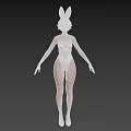 Woman With Green Hair Wearing White Bodysuit And Rabbit Ears On Black Background
