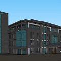 Modern Multi storey Building Exterior With Large Glass Windows And Dark Roof Design