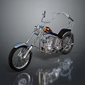 Custom Chopper Motorcycle With Shiny Chrome Parts Black Seat And Yellow Blue Accents