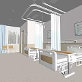 Clean Modern Hospital Ward Interior With Medical Beds Curtains And Wall Decorations