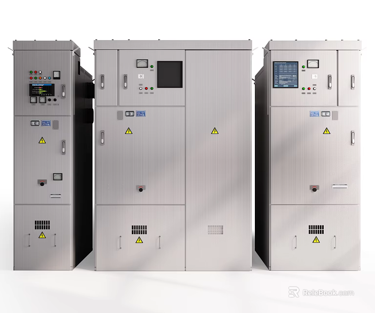 Industrial Control Cabinets With Silver Finish Control Panels Displays Buttons And Warning Signs 3d model 