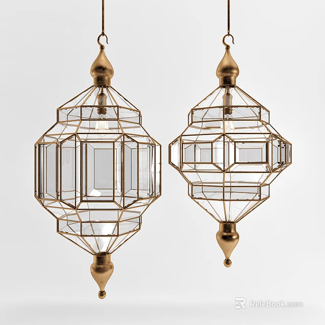 Two Geometric Metal Frame Chandeliers With Transparent Panels For Modern Decor 3d model 