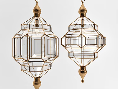 Two Geometric Metal Frame Chandeliers With Transparent Panels For Modern Decor 3d model
