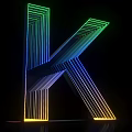 3D Letter K Design With Colorful Neon Light Lines On Black Background