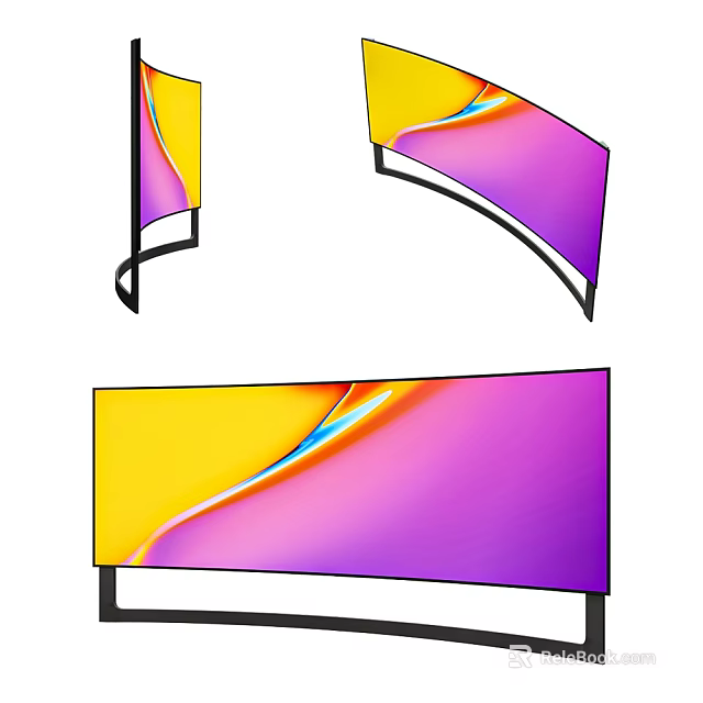 Modern Curved and Flat Screen Televisions with Vibrant Color Display and Sleek Design 3d model 