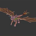 Detailed 3D Dragon Model With Spread Brown Orange Wings And Spikes