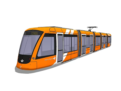 Orange Modern Electric Tram With Multiple Carriages Large Front Windows And Streamlined Design 3d model