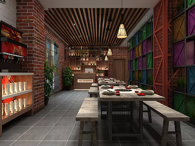 Industrial LOFT Hot Pot Shop 3d model