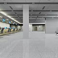 Modern Open Service Hall Interior With Multiple Service Windows Computers Seats And Ceiling Lights 3d model