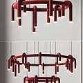 Modern Red Circular Chandelier With Multiple Hanging Light Tubes For Interior Decor 3d model