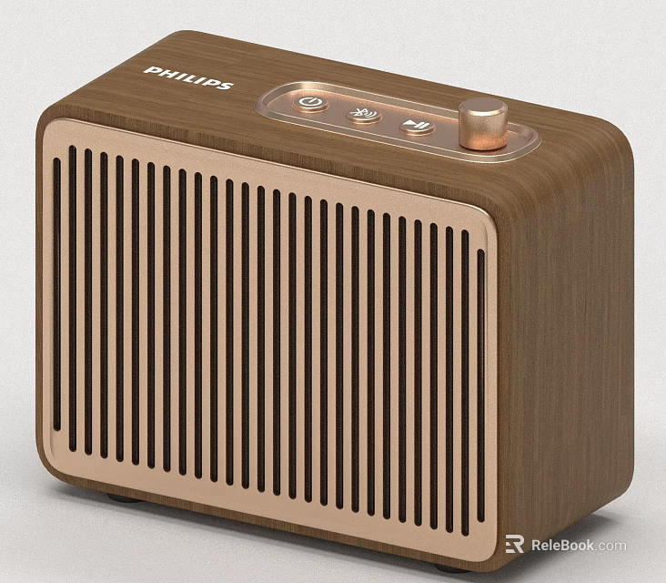 Philips Wooden Speaker With Retro Design Control Knobs And Grille Panel 3d model 