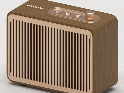 Philips Wooden Speaker With Retro Design Control Knobs And Grille Panel 3d model