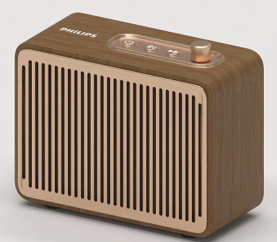 Philips Wooden Speaker With Retro Design Control Knobs And Grille Panel 3d model