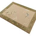 Elegant Square Carpet With Beige Base Green Border And Butterfly Flower Patterns 3d model