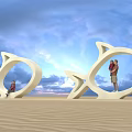 White Fish Shaped Sculpture Photo Spot With Person Sitting And Blue Sky Sandy Ground