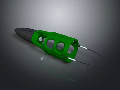 Green Weapon With Black Tip And Three Circular Holes On Handle With Lanyard 3d model