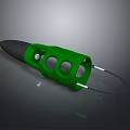 Green Weapon With Black Tip And Three Circular Holes On Handle With Lanyard