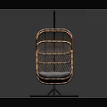 Modern Rattan Hanging Chair with Gray Cushion and Black Metal Stand Design