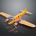 Yellow Twin Engine Toy Airplane Model Featuring Colorful Patterns Propellers And Reflection On Black Background 3d model