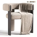 Modern Beige Fabric Upholstered Single Armchair With Sleek Dark Metal Frame And Cozy Throw Blanket