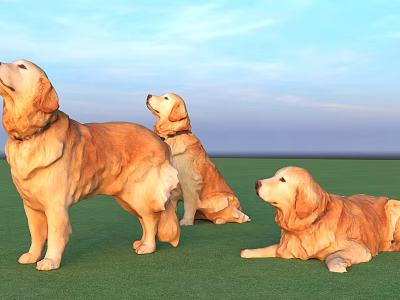 Reptiles In Different Postures Standing Sitting Lying On Green Grass With Blue Sky 3d model