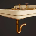 White Square Ceramic Washbasin with Two Brass Faucets Brush and Soap