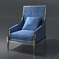 Elegant Blue Upholstered Single Sofa With Silver Metal Frame And Comfortable Cushion 3d model