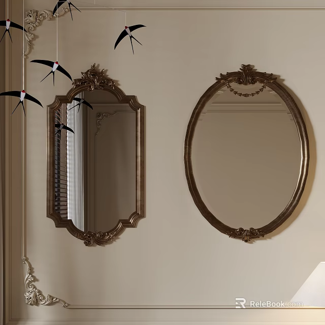 Decorative Wall Mirrors With Ornate Frames Oval And Rectangular Shapes For Interior Decor 3d model 