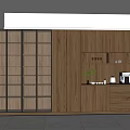 Modern Wooden Wine Cabinet With Glass Door And Decorative Plants In Interior