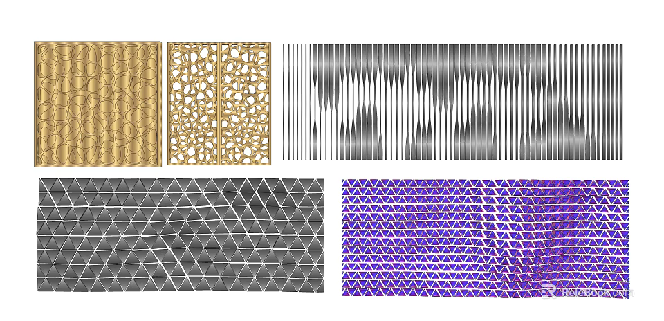 Various Intricate Texture Patterns With Gold Silver Geometric And Purple Designs 3d model 