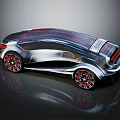 Silver Car With Red Roof Stripe Red Rims Streamlined Body And Reflective Finish