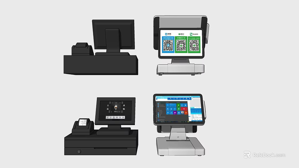 Commercial POS Equipment With Touchscreen Displays Receipt Printers And Multiple Models 3d model 