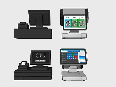 Commercial POS Equipment With Touchscreen Displays Receipt Printers And Multiple Models 3d model