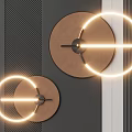 Circular Copper Wall Decor with Illuminated LED Ring on Gray Striped Wall