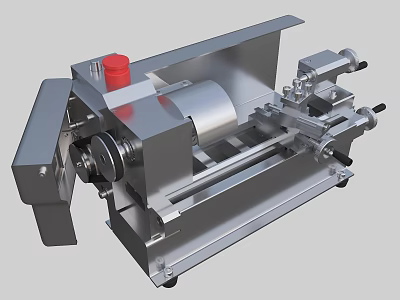 Stainless Steel Industrial Equipment with Mechanical Roller Assembly and Red Control Button 3d model