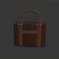 Brown Leather Handbag with Top Handle and Straps Featuring Gray Stripe Design