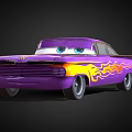 Cartoon Style Purple Car With Yellow Flame Decals And Big Blue Eyes