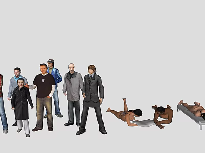 Group of People in Various Poses Standing and Lying with Different Clothing Styles 3d model