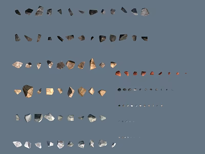 Various Colored Stone Fragments In Different Shapes Arranged On Blue Background 3d model