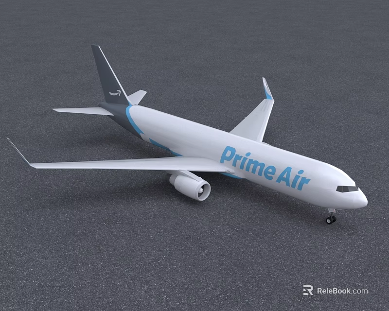 PrimeAir Commercial Airplane With White Body And Blue Stripes Exterior Design 3d model 